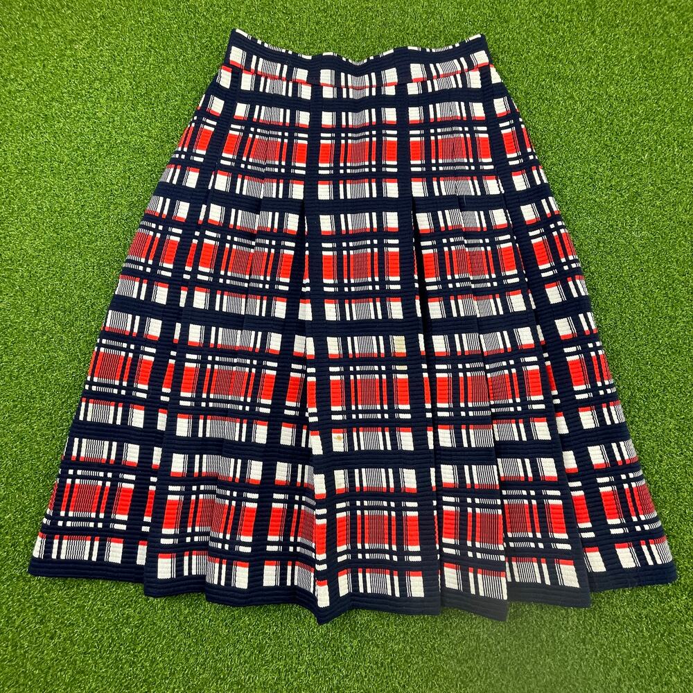 Vintage Act III Blue Plaid Preppy Pleated Midi Skirt Sz 25"